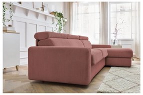 Rózsaszín kordbársony kinyitható sarokkanapé (variálható) Monaco – Bobochic Paris