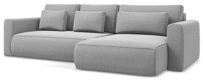 Világosszürke bársony kinyitható-tárolóhelyes sarokkanapé (jobb oldali-heverő résszel) Kapua – Makamii