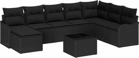 vidaXL Kerti Kanapé Szett párnával 9 pcs Fekete Poli rattan