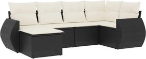 vidaXL 6 részes fekete polyrattan kerti ülőgarnitúra párnákkal