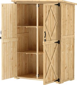 Outsunny Kerti Szekrény Fa, Szerszám Tároló Zárható Dupla Ajtóval, Aszfalt Tető, Mérete: 116,5x57x167cm, Időjárásálló Szerszámtároló, Szerszámos Szekr