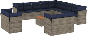vidaXL 14 részes szürke polyrattan kerti ülőgarnitúra párnákkal