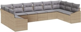 vidaXL Kanapé Szett párnával 10 pcs Bézs polirattan