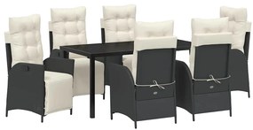 vidaXL Kert étkező szett párnával 7 pcs Fekete polirattan