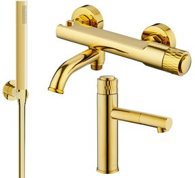Mexen Diamond R70 kád és mosdó csaptelep spot zuhany készlettel, arany, 71503R70-50