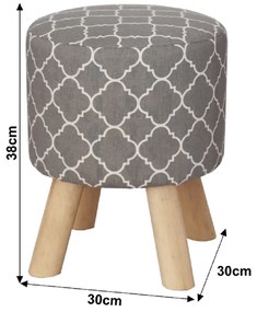 Puff, szürke szövet nyomattal/fenyő, TAFEL NEW