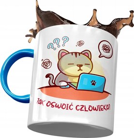 Kék Bögre Cicával Aranyos Ajándék Nyomtatott Fotóval