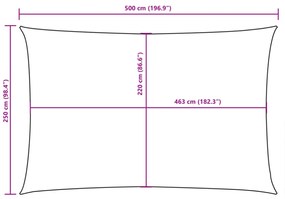 antracitszürke téglalap alakú oxford-szövet napvitorla 2,5x5 m