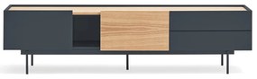 Antracitszürke-natúr színű TV-állvány tölgyfa dekorral 180x45 cm Otto – Teulat