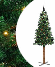 vidaXL Karcsú karácsonyfa 150 LED-del Zöld 150 cm PVC és tömör fenyőfa