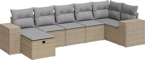 vidaXL 7 részes bézs polyrattan kerti ülőgarnitúra párnákkal