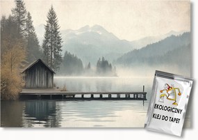 Fotótapéta Flizelina Hegyek Erdő Tó Móló Híd Köd 416x290 ragasztó