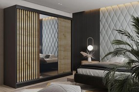 Malani 200 Tolóajtós Szekrény 200cm, Grafit-Arany Tölgy