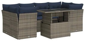 7 részes szürke polyrattan akácfa kerti ülőgarnitúra párnákkal