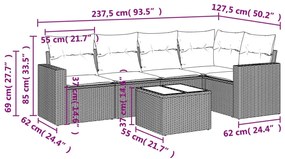 vidaXL 6 részes világosszürke polyrattan kerti ülőgarnitúra párnákkal