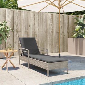 világosszürke polyrattan napozóágy párnával 63x200x81 cm