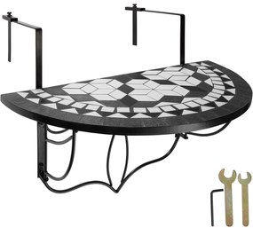 tectake 402767 lehajtható asztal erkélyre mozaikkal 75x65x62cm - fekete/fehér