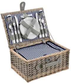 [casa.pro] Piknik kosár - 4 személyes - evőeszköz, pohár, tányér (kék/fehér)