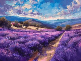 Vászonkép Canvas Tájkép Hegyek Mező Levendula Virágok 80x60