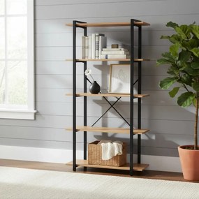 Intenso Home 5 szintes tölgy színű nyitott könyvespolc 80 x 152cm | Univerzális tároló állvány fém lábakkal