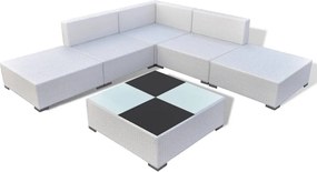 6-részes fehér polyrattan kerti bútorszett párnákkal