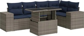 vidaXL 6 részes fekete polyrattan akácfa kerti ülőgarnitúra párnákkal