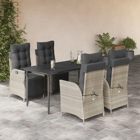 5részes világosszürke polyrattan kerti étkezőgarnitúra párnával