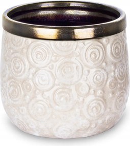 Virágtartó Fedél 14x13cm Bézs Arany Krémszínű Kör Alakú Virágokkal Díszített 15