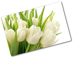 Üveg vágódeszka Fehér tulipán pl-ko-80x52-f-49549577