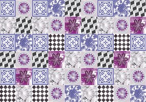 Fotótapéta Absztrakt mozaik geometria virágok lila fehér 200x140 +ragasztó