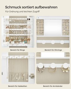 SONGMICS LED-es tükör ékszertárolóval 10×42×108 cm, fehér