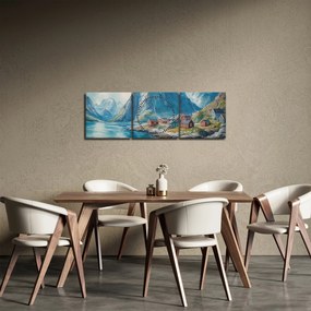 Kép - Norvég falu (órával) (90x30 cm)