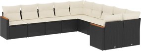 vidaXL 10 részes fekete polyrattan kerti ülőgarnitúra párnákkal