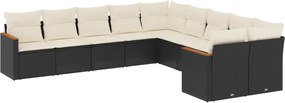 vidaXL 10 részes fekete polyrattan kerti ülőgarnitúra párnákkal