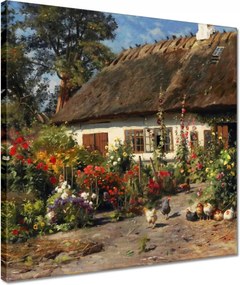 Vászonkép 40x40 Vidéki házikó virágokkal