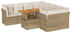 vidaXL 9 részes bézs polyrattan kerti ülőgarnitúra párnákkal