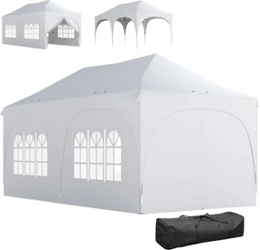 Outsunny 3 x 6 m vízálló pop-up pavilon — állítható magasság, csúcsos tető, vízelvezető szellőzők, levehető oldalfalak, UPF30+ — fehér | Aosom