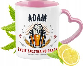 Bögre Ádámnak Rózsaszín Szív alakú Füllel Kávé Ajándék