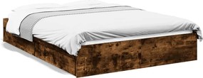 vidaXL füstös tölgy színű szerelt fa ágykeret fiókokkal 135 x 190 cm