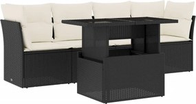 vidaXL 5 részes fekete polyrattan kerti kanapészett párnákkal