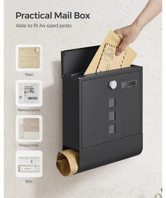 Modern Postaláda újságtartóval- fekete