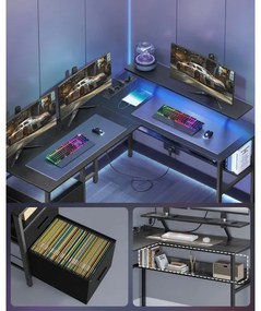 SOLEA-X íróasztal háttérvilágítással, barna/fekete