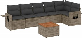 vidaXL 7 részes szürke polyrattan kerti ülőgarnitúra párnákkal