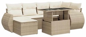 vidaXL 7 részes bézs polyrattan kerti ülőgarnitúra párnákkal