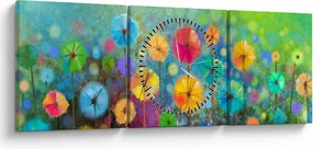 Kép - Absztrakt virágok (órával) (90x30 cm)