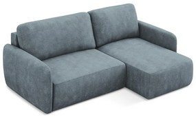 Szürkéskék zsenília kinyitható-tárolóhelyes sarokkanapé (jobb oldali-heverő résszel) Lilo – Makamii