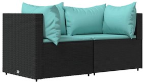 3 részes fekete polyrattan kerti ülőgarnitúra párnákkal