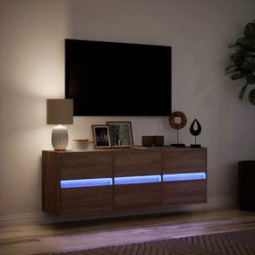 barna tölgyszínű fali TV-szekrény LED-del 130x31x45 cm