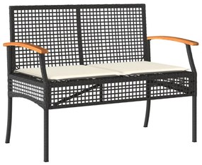 fekete polyrattan és akácfa kerti pad párnával