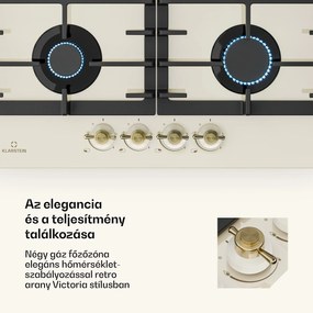 Klarstein Victoria 4, gázfőzőlap, 4 gázégő, üvegkerámia, elefántcsont